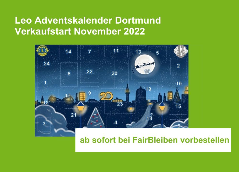 Wir sind wieder dabei!
Als Sponsor und Verkaufstelle des Adventskalender vom Leo-Club Dortmund Florian.
Für 5,- € Adventskalender kaufen, Gutes tun und dabei noch die Chance auf einen Einzelgewinne!
fairbleiben.com/2022/10/21/leo…
#Dortmund #fairbleiben #adventskalender #Weihnachten2022