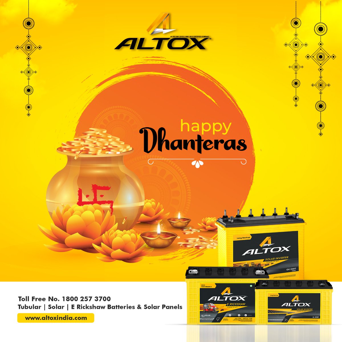 AltoxIndia's tweet photo. May this festival of Dhanteras bring prosperity and happiness to your life.
Wishing a Happy Dhanteras to all.
.
Call: 18002573700
Visit: https://t.co/Bo9qmDzAO8
.
.
#altoxindia #solarenergy #gogreen #solarenergycompanies #Dhanteras #dhanteras2022 #diwaliweek #festivalvibes https://t.co/Q0I25yki4I