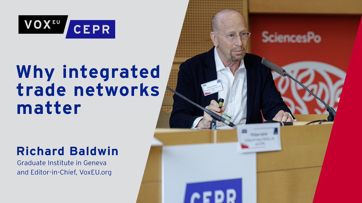 At #CEPRParisSymposium, @BaldwinRE presented his latest research on supply chain realities, explaining why integrated trade networks matter. cepr.org/voxeu/video/wh… #SupplyChains #Capitalism