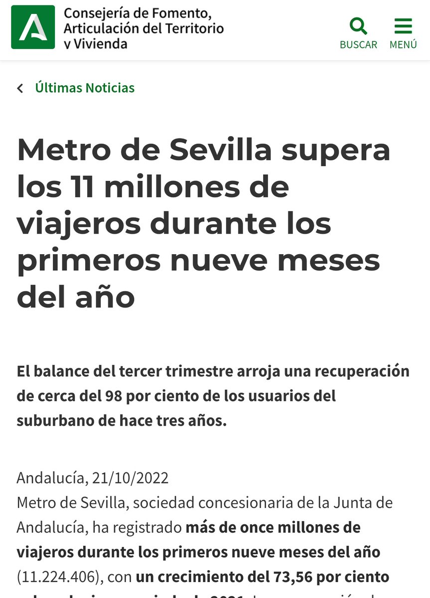 Jujonomi87's tweet photo. Una sola línea de metro en Sevilla duplica en usuarios a las dos líneas de metro de Málaga en el acumulado de este 2022. Además creciendo más.

Metro de Sevilla 11.224.406 (+73%)
Metro de Málaga 4.564.236 (+54%)

Sevilla no puede esperar más por los caprichos en otras provincias. https://t.co/5T8t3zxaMz