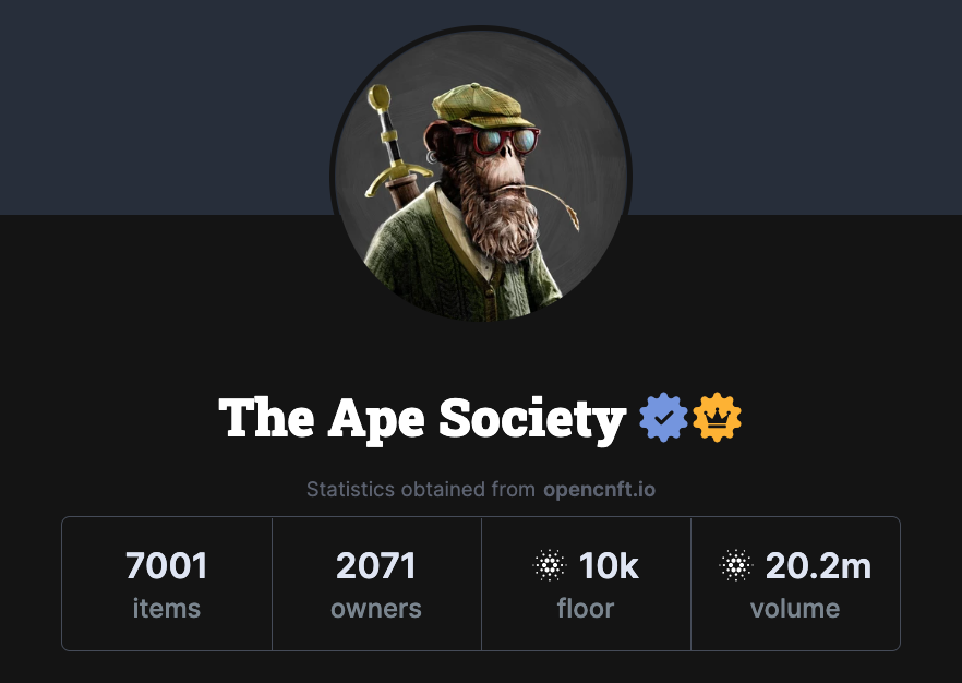 History has been made. 

The Ape Society has reached a 10,000 ADA floor price. 

A new ATH for TAS and for Cardano NFTs - a major collection breaking the 10k ADA barrier for the first time. 

Congrats, everyone! 🥳🙌🏻🍾🍻