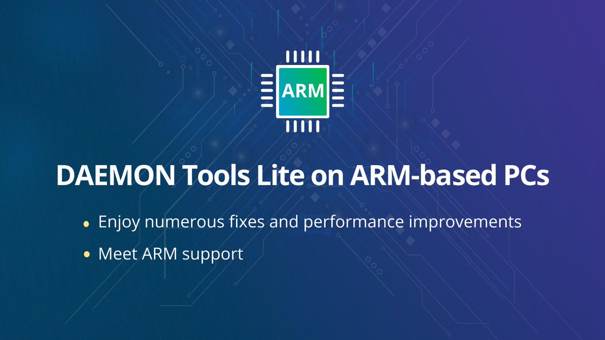 daemon_tools_cc's tweet image. DAEMON Tools Lite #onARM-based PCs
• Enjoy numerous fixes and performance improvements
• Meet ARM support
daemon-tools.cc/home
