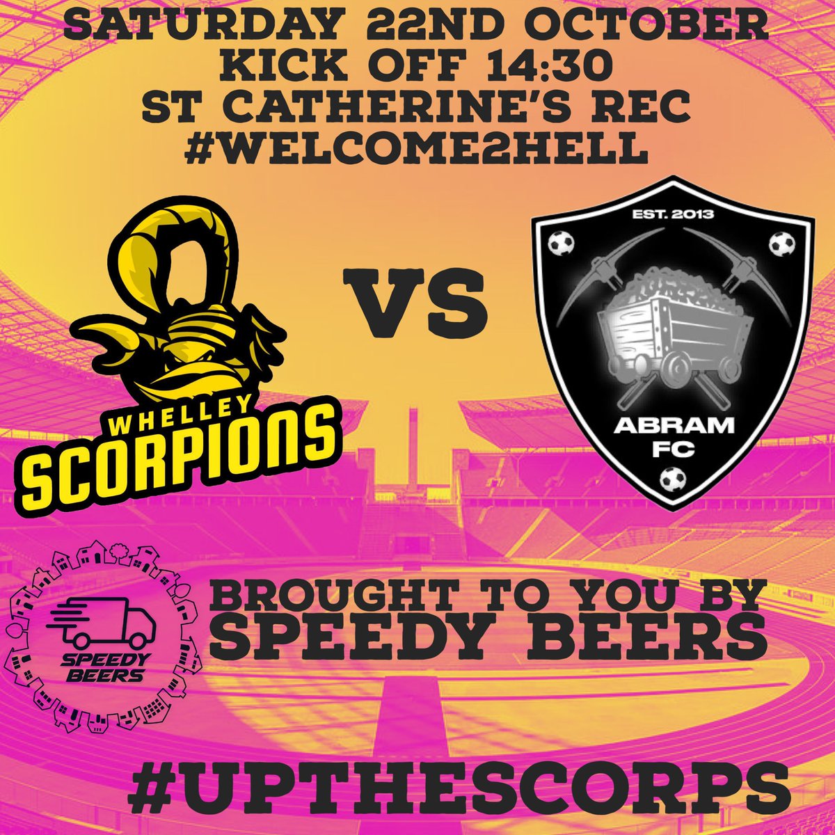 SpringView_FC's tweet photo. Saturday team host top of the league @abramsaturdays this week get down and support the lads #Welcome2Hell #UpTheScorps 🦂 https://t.co/w3LlmOUoLp