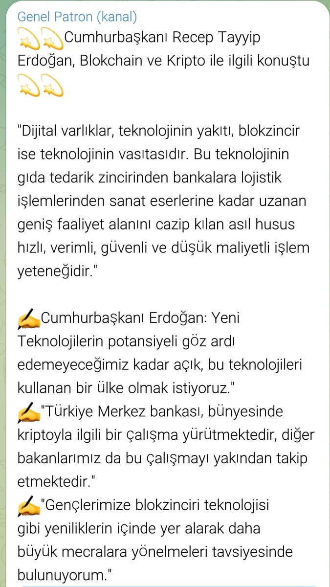💫💫Cumhurbaşkanı Recep Tayyip Erdoğan, #Blokchain ve #kripto ile ilgili konuştu 💫💫
