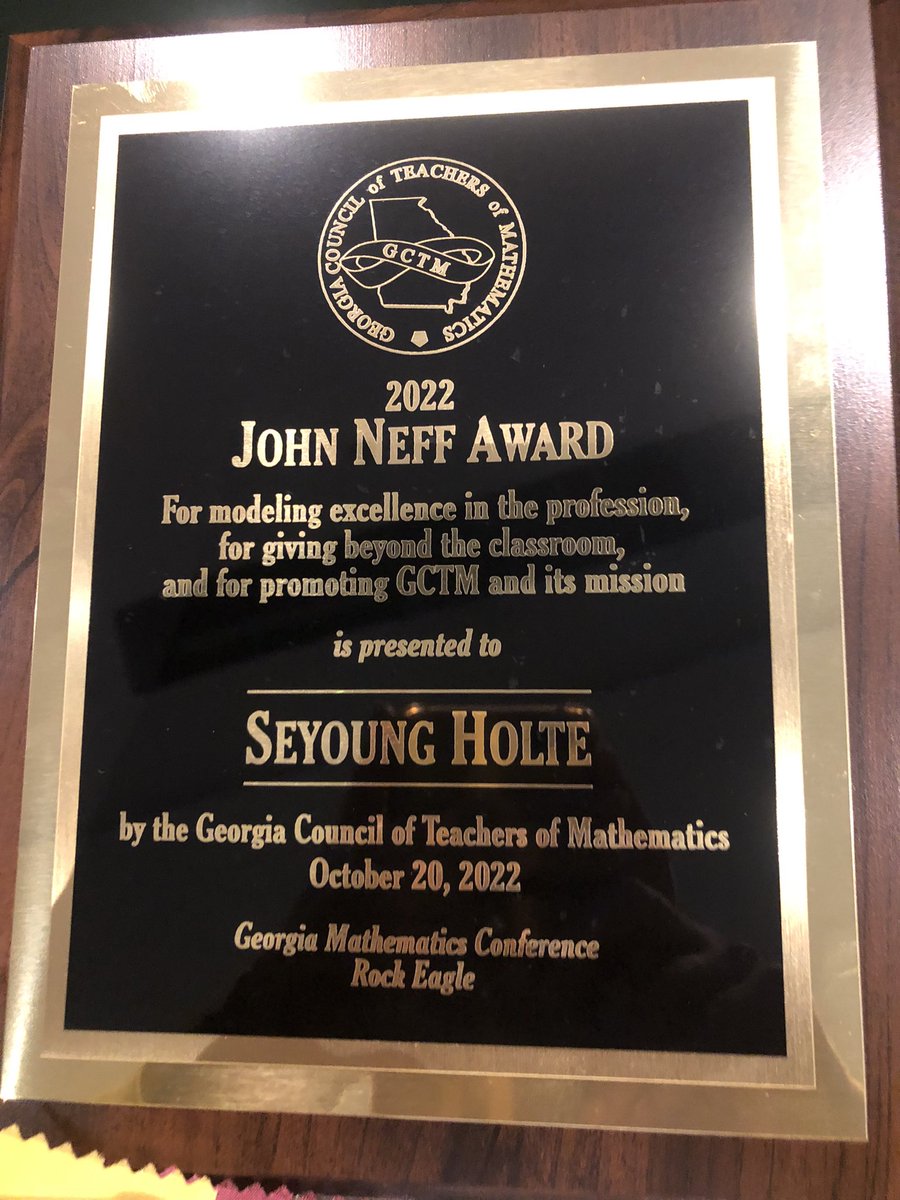 Congratulations to Seyoung Holte, NEGA RESA K-8 Math Director, for receiving the John Neff Award at the GCTM Conference!!!@negaresa <a href="/SeyoungHolte/">Seyoung Holte</a>