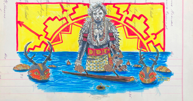 aboutplacejourn's tweet photo. On the cover of our our current issue is “Pantherwoman Offerings,” illustrated on antique 1902 ledger paper, is by artist Dustin Illetewahke Mater. @Dustign grew up in Ada, Indian Territory, Oklahoma and is a citizen of the Chickasaw Nation. 
https://t.co/ER8dtWAyrX https://t.co/Nf3x1fw2S0