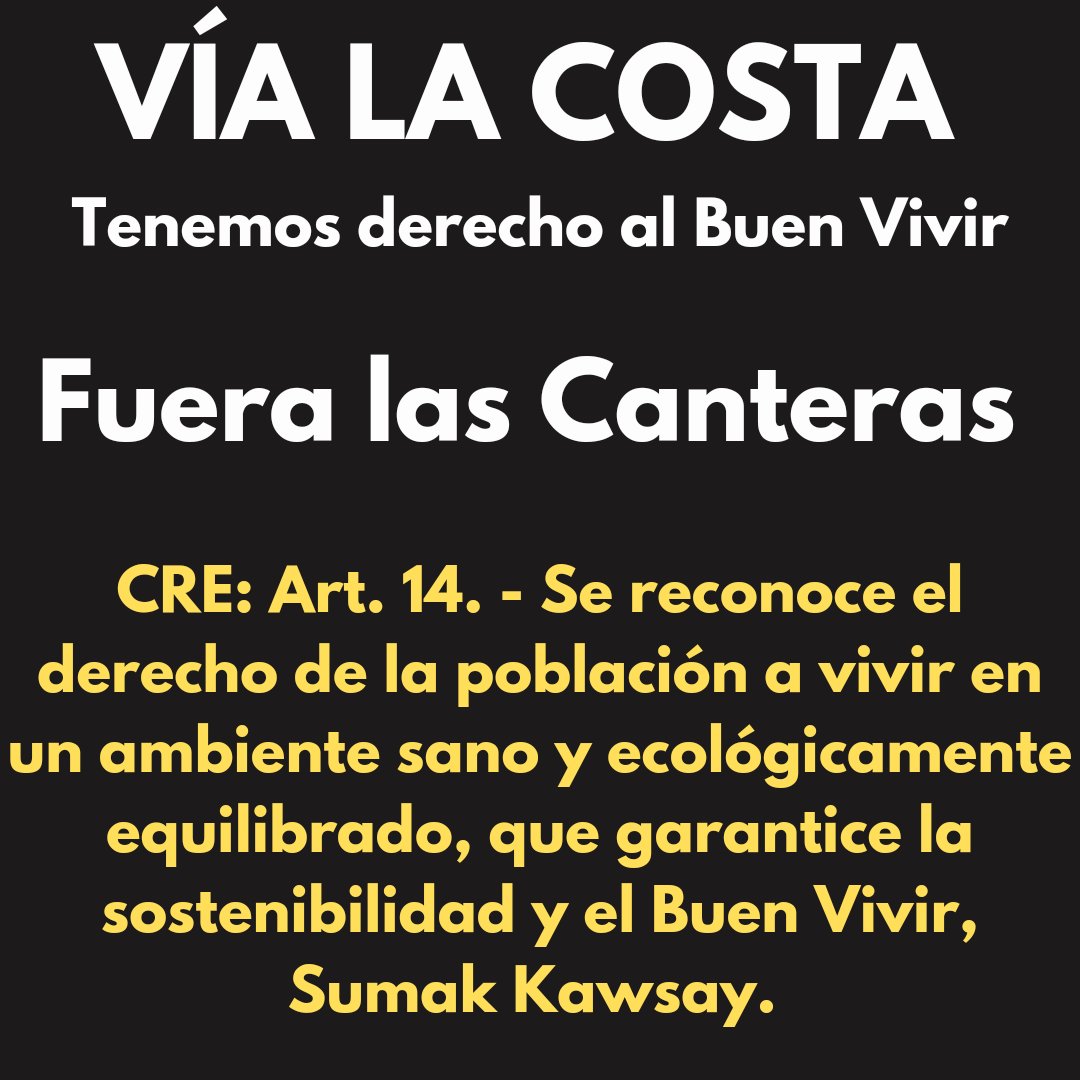 ViaLaCostaLucha's tweet photo. La constitución nos da el derecho a los habitantes  de vivir en un ambiente sano y ecológicamente equilibrado. SP @LassoGuillermo @GustavoManriq_M @CynthiaViteri6  cumplan con la Constitución y retiren las canteras de #ViaLaCosta están afectando la salud y el ecosistema. https://t.co/loSWI6nHbV