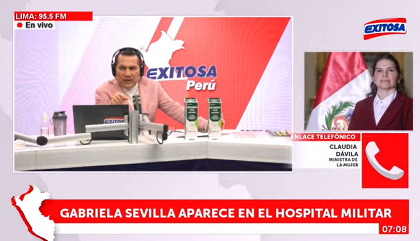 🚨 #LOÚLTIMO | Gabriela Sevilla apareció con signos de haber sido golpeada y sin su bebé. Ministerio de la Mujer activó protocolo con Migraciones para buscar a Martina, informa la ministra de la Mujer, Claudia Dávila.

🌐 ► Mira en vivo: bit.ly/tvenvivoexitosa