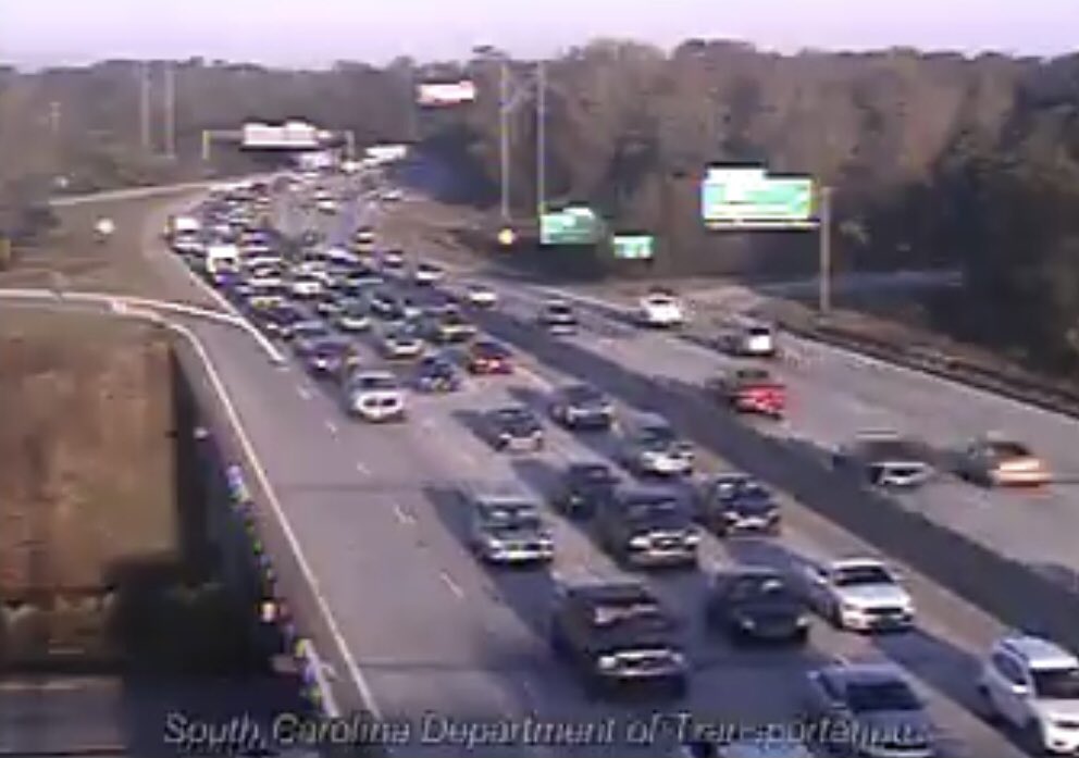 THREE MILE BACKUP! TRAVEL ALERT: A crash on I-26 eastbound around the 218mm has traffic backed up to the Dorchester Road interchange. The left lane is blocked around the 218mm.