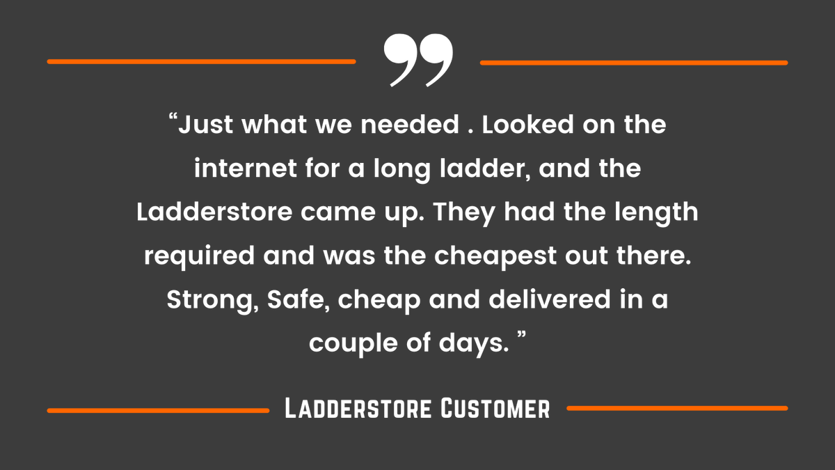 ladderstore's tweet image. "Just what we needed, strong, safe, cheap, and delivered in a couple of days." We are overjoyed that this customer was pleased with their purchase! 
bit.ly/3CObCzG 
.
#Ladderstore #WorkingAtHeight #ExtensionLadder #Reviews #HappyCustomer