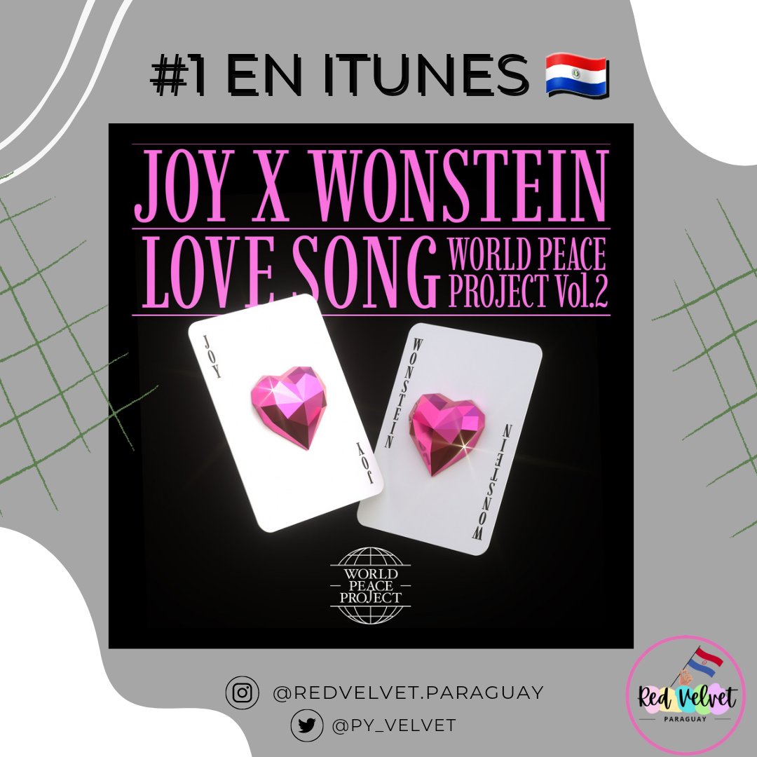 py_velvet's tweet photo. 💚JOY X WONSTEIN 'Love Song💚
#1 en iTunes Paraguay 🇵🇾🥳
~R💜🌸
#러브송 #lovesongs
#조이 #JOY #WONSTEIN
#World_Peace_Project
#레드벨벳 #RedVelvet https://t.co/bWO0OZZKBD