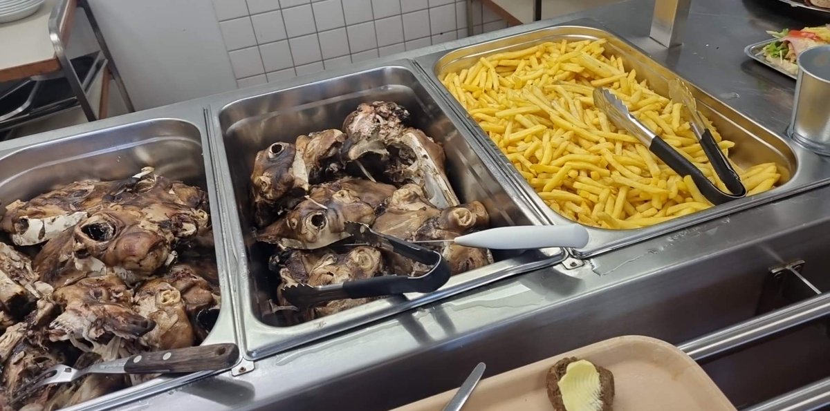 Mötuneyti landbúnaðarháskólans bauð upp á lambasvið og franskar í dag. Þjóðlegt og íhaldssamt í bland við fjölmenningu og modernisma. Svolítið eins og skólinn sjálfur.