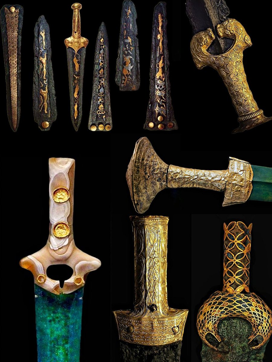 ArysPan's tweet photo. Collection of #Mycenaean weaponry. Daggers &amp; Swords, 16th - 12th c. BCE

#Greek #Archaeology #BronzeAge https://t.co/XZot7CMf4Y