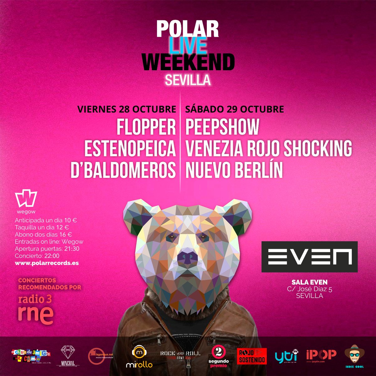wegowES's tweet photo. Si no tienes planes para el próximo finde... ¡El #PolarLiveWeekend de Sevilla es la opción ideal!
Disfruta de los conciertos de @Nuevo_Berlin, @flopper_ y más ARTISTAZOS 🐻
🎟️ Entradas anticipadas en: https://t.co/PVB92l4Xay https://t.co/tmR7jzEjuK