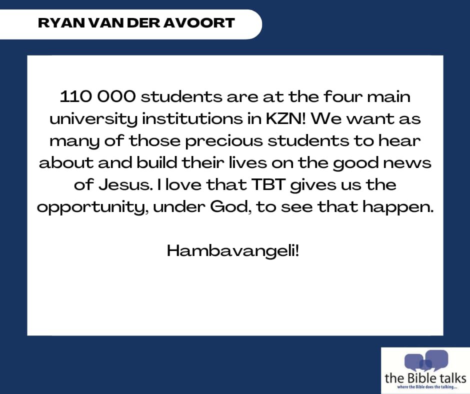 TheBibleTalks's tweet photo. Meet Ryan!

#TheBibleTalksKZN #GetToKnowUs #MeetOurStaff #MeetRyan #TBT2022 #UKZN #DUT #UNIZULU https://t.co/FFuLSLl1Ld