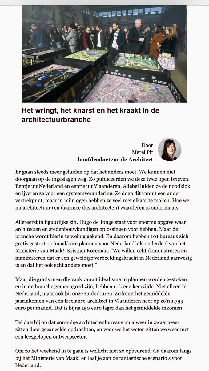 jaapmodder's tweet photo. Na de zorg, het treinpersoneel, het grondpersoneel en de boeren: de #architecten. Iedereen zijn eigen crisis. ➡️ @deArchitectNL @BNA_nl https://t.co/BXEdST9OiO
