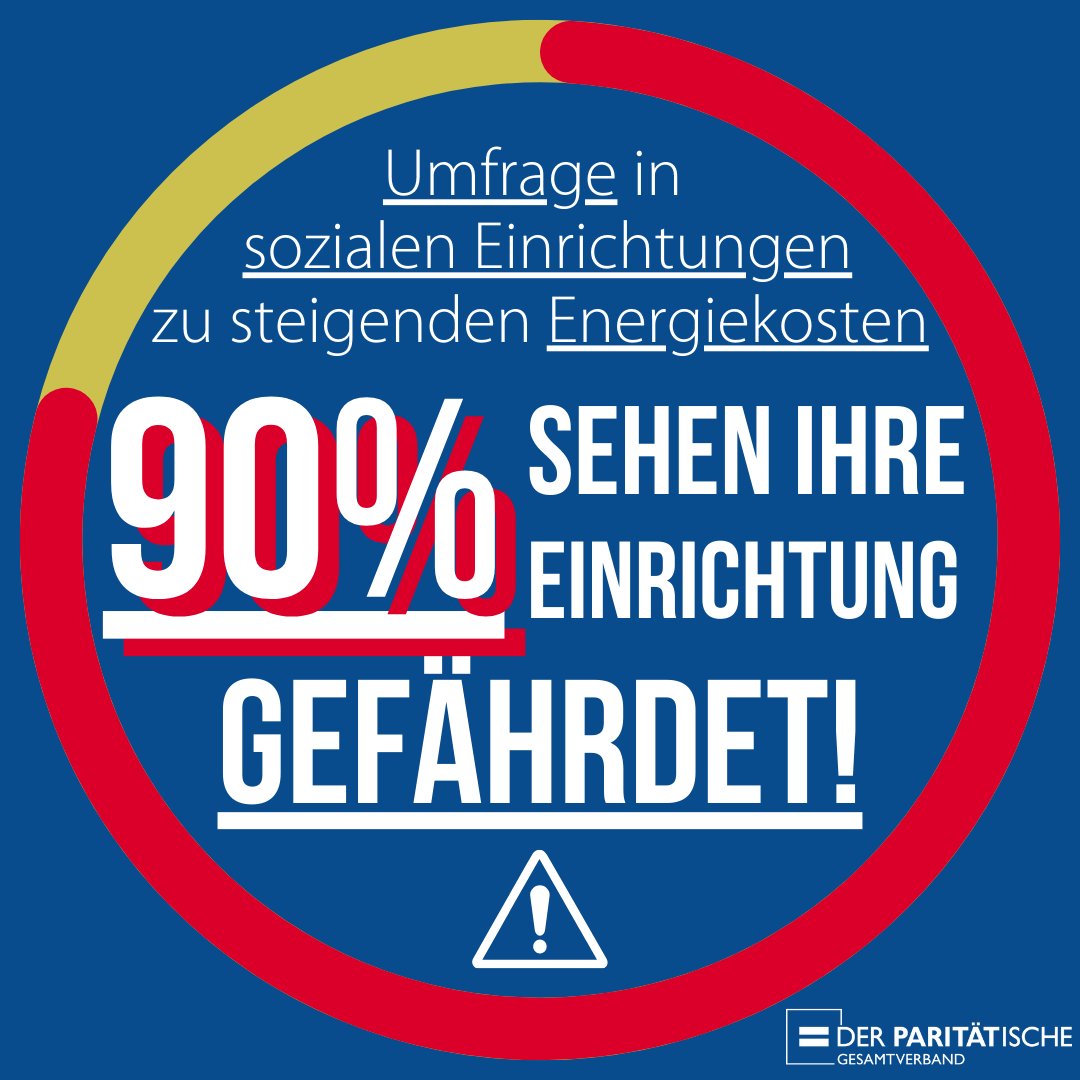 ⚠️Angesichts explodierender Strom- &amp; Wärmepreise braucht es einen Rettungsschirm für die soziale Infrastruktur! Bisherige Hilfen reichen nicht aus: Unsere Umfrage bei hunderten Einrichtungen ergab, dass diese weiterhin flächendeckend gefährdet sind.
👉 der-paritaetische.de/alle-meldungen…