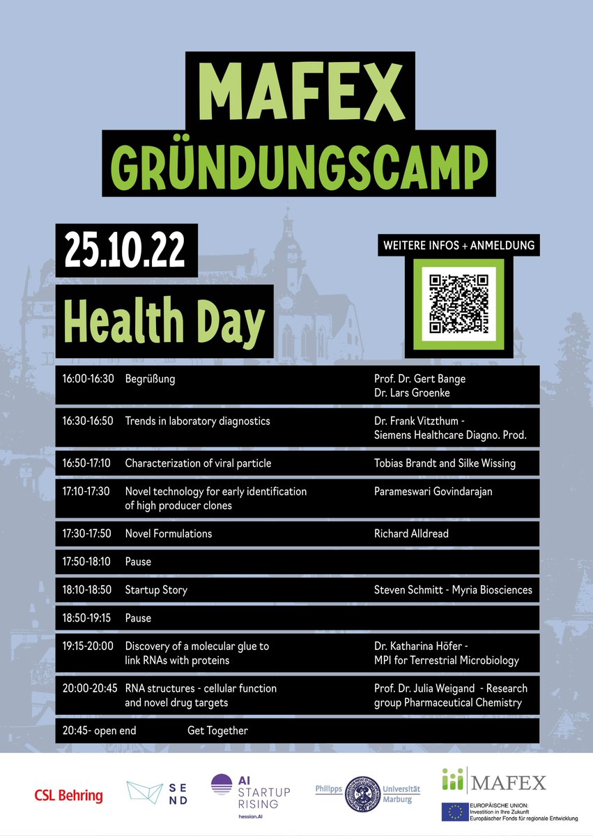 👇Fundamental science meets application! 👇 MAFEX @Uni_MR has organised a Health day next Tuesday and hosts speakers from Industry @CSLBehring @SiemensHealth @MyriaBio and University @mpi_marburg @WeigandLab