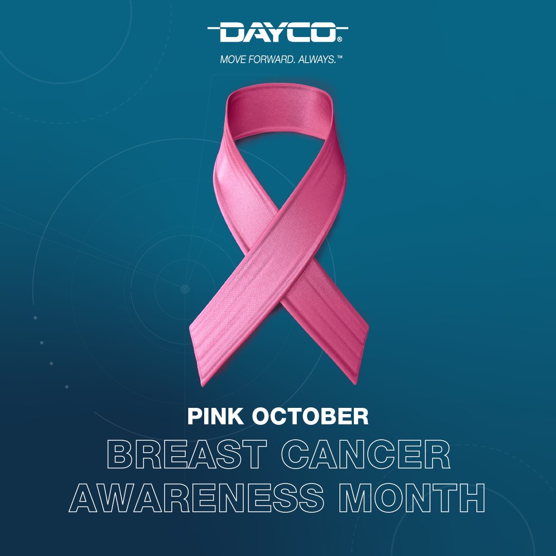 DaycoOfficial's tweet image. October is breast cancer awareness month. This period is dedicated to spread information and promote the access to controls, diagnoses and treatments. 
Take care of yourself!

#Dayco #MoveForwardAlways #PinkOctober