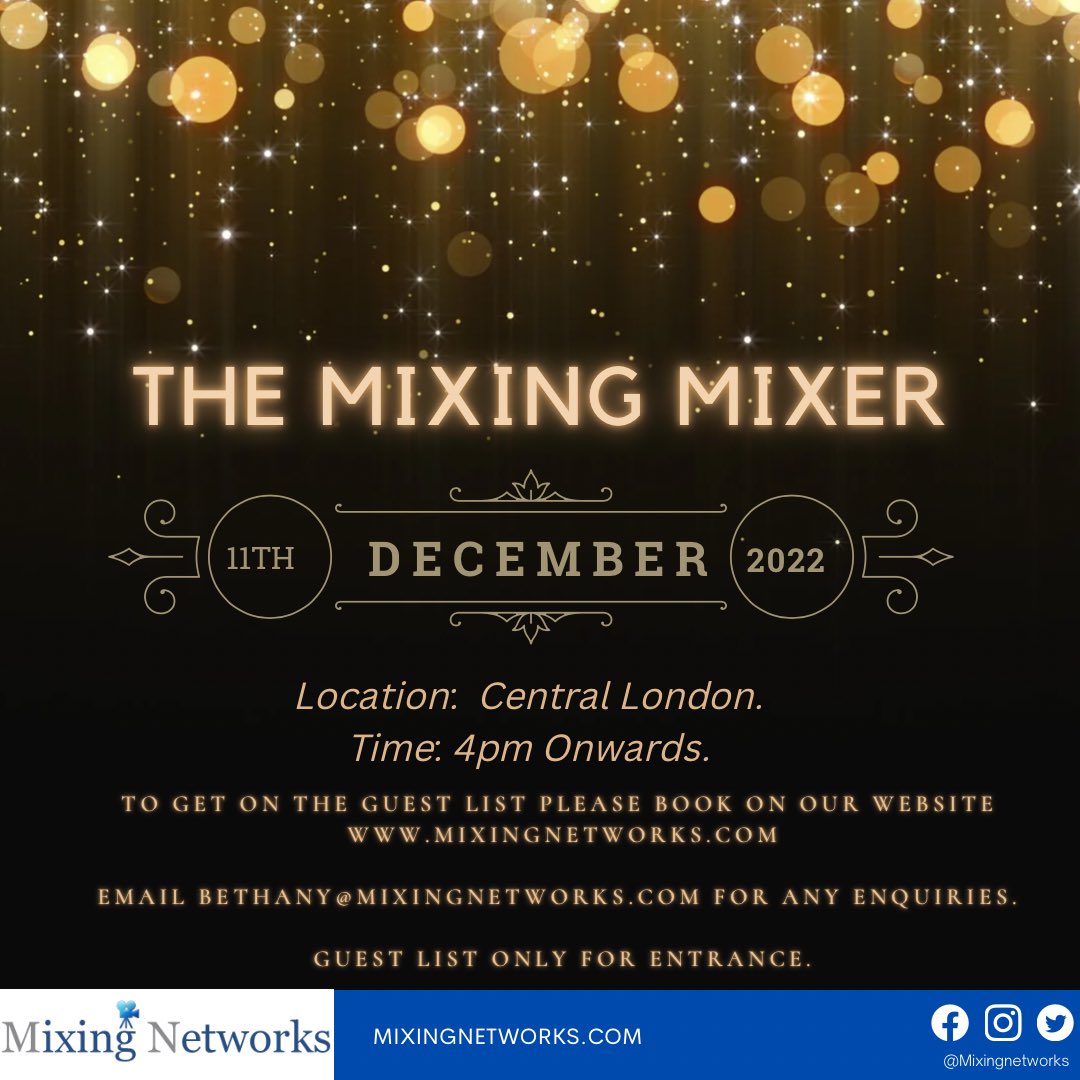 The industry event of the year is back! 🎉

The Mixing Mixer Christmas Party tickets being dropped today at 10am!🎄

The event is free, and it will be first come first served as we have a limited amount of tickets available.

Check out our website at 10am to get your ticket!