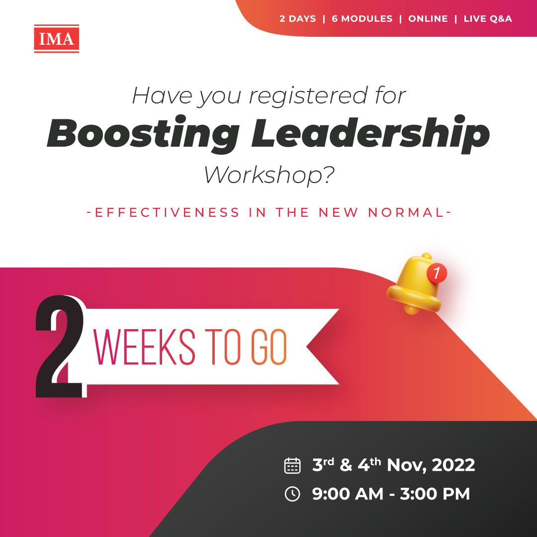 imainsight's tweet photo. IMA's Leadership Workshop is just around the corner. Join us for a 2-day online workshop that is aimed at equipping leaders with advanced skills to effectively lead their teams in the post-Covid world. Register at https://t.co/zwFqme5AT8 https://t.co/IMv5QN2cBs