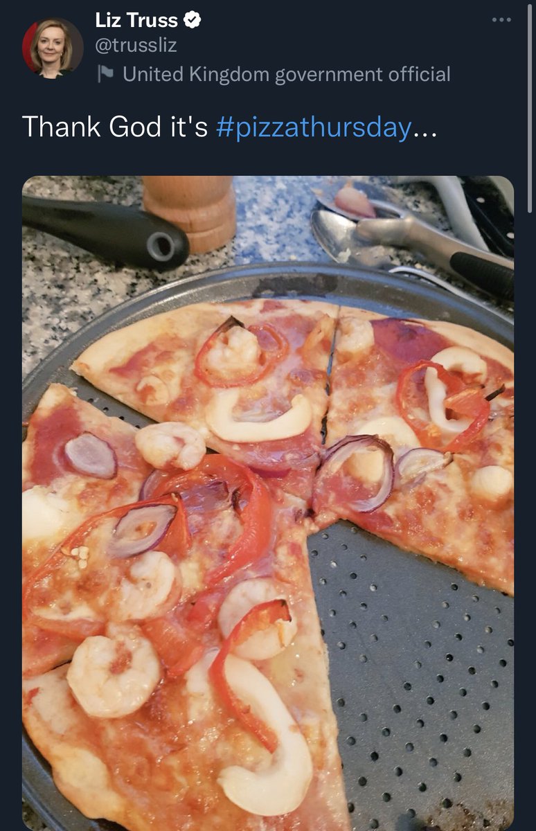 Tom_K_Williams's tweet photo. I think we all know the real reason Liz Truss resigned yesterday  #pizzathursday https://t.co/eJIeir5Fmp