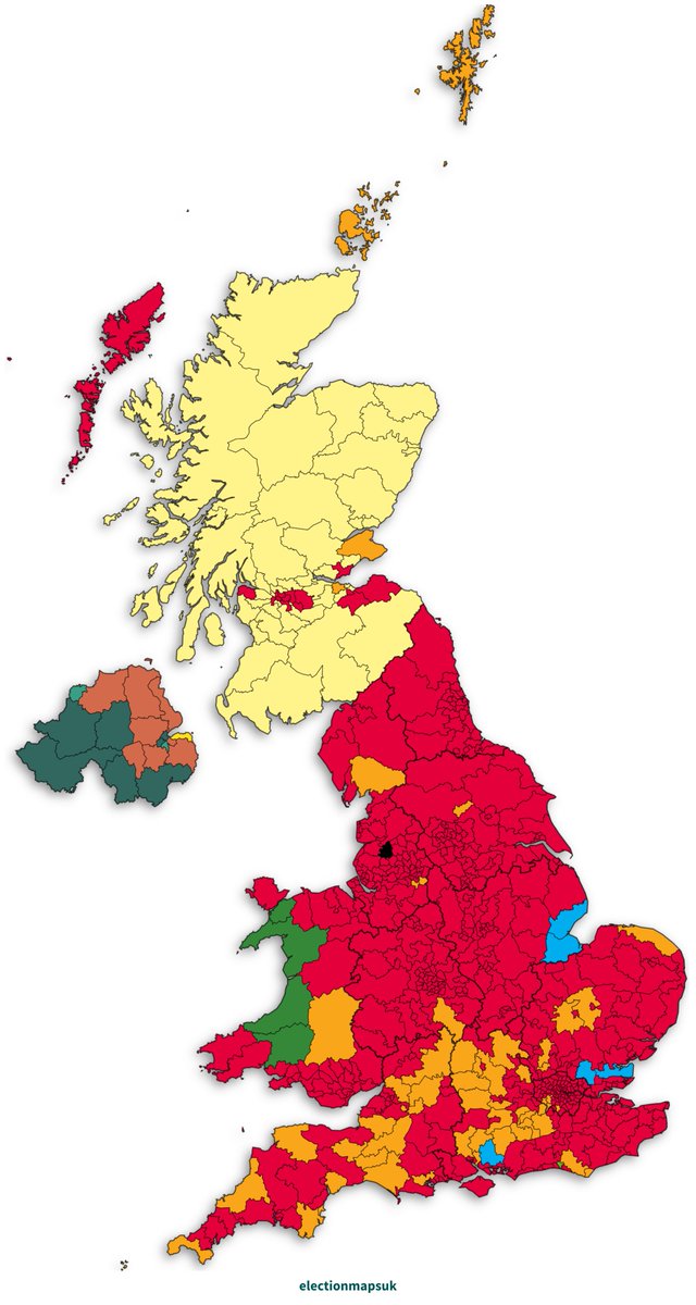 What *that* 39pt lead @PeoplePolling poll could look like in a General Election: LAB: 523 (+321) LDM: 57 (+46) SNP: 41 (-7) CON: 5 (-360) PLC: 4 (=) GRN: 1 (=) Labour Majority of 396. Changes w/ GE2019.