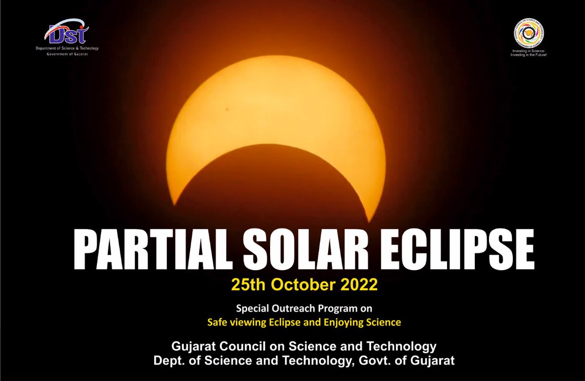 narottamsahoo's tweet photo. This year's last #PartialSolarEclipse  on 25 October 2022 has been created a movement among #skygazers #teachers #students and #citizens.

#GUJCOST has created an #activitykit and safe #solarspecs as a special #outreach program to enjoy #eclipse and explore #science. @dstGujarat https://t.co/9rC5GToeBX