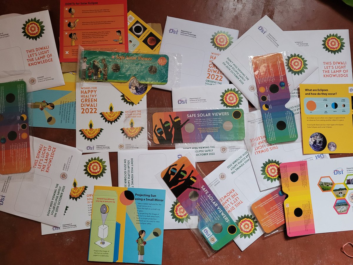 narottamsahoo's tweet photo. This year's last #PartialSolarEclipse  on 25 October 2022 has been created a movement among #skygazers #teachers #students and #citizens.

#GUJCOST has created an #activitykit and safe #solarspecs as a special #outreach program to enjoy #eclipse and explore #science. @dstGujarat https://t.co/9rC5GToeBX
