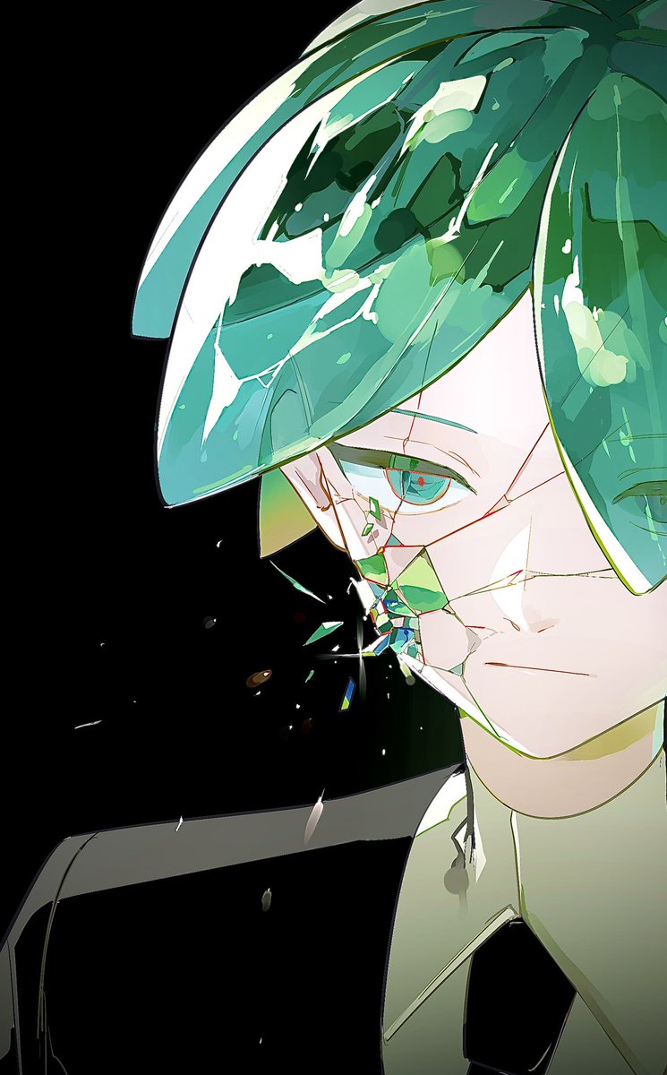 phosphophyllite 1other solo androgynous gem uniform (houseki no kuni) green hair crack necktie  illustration images