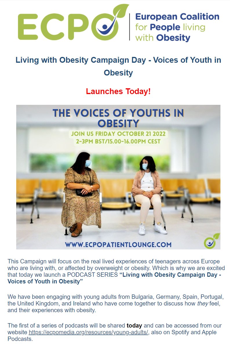 We are looking forward to this today #LivingWithObesity  @ECPObesity @susieb16 @CurvyVickiM @solveigsig @kenclare @EasoPresident #ACTIONTEENS #Heartheyouth