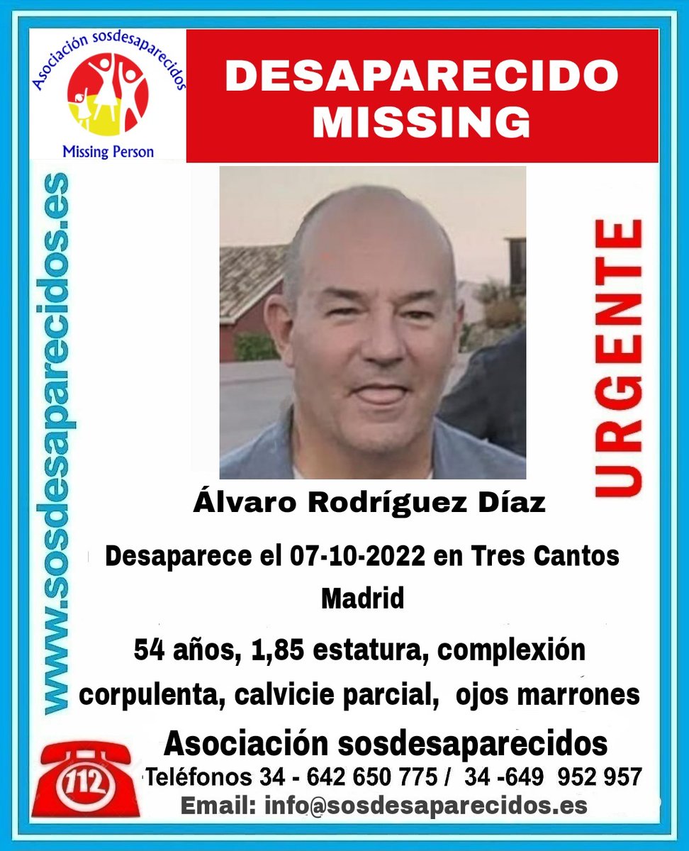 policiademadrid's tweet photo. Desaparecido en Tres Cantos, #Madrid. Tu RT puede ser imprescindible para su pronta localización.
☎️0⃣9⃣2⃣
☎️1⃣1⃣2⃣
#SomosTuPolicía
#PoliciaMunicipalMadrid
#LaPoliciaDeTuCiudad https://t.co/pjMCD4mwsD