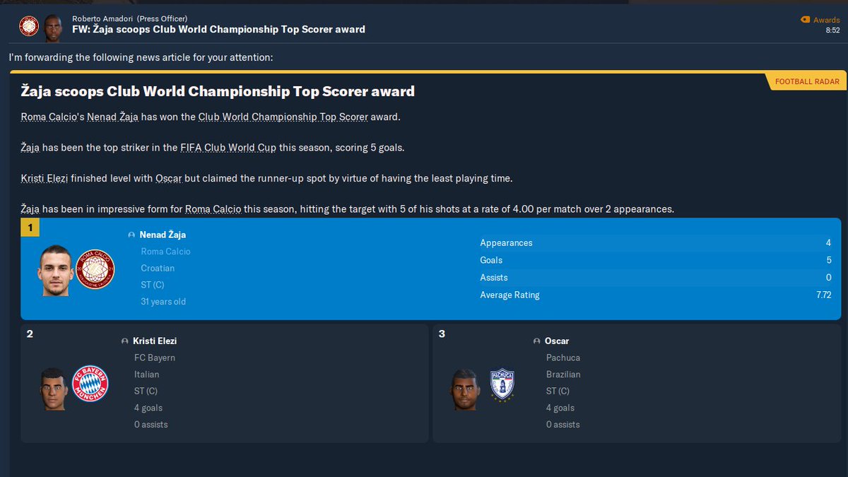CharooFM's tweet photo. Very good start of season 37! We win our x5 in Fifa club world cup!π
@FootballManager #FM22 #footballmanager #Footballmanager22 https://t.co/eHoxPs04bC