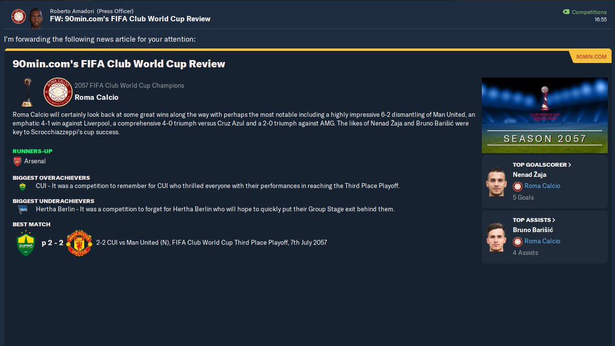 CharooFM's tweet photo. Very good start of season 37! We win our x5 in Fifa club world cup!π
@FootballManager #FM22 #footballmanager #Footballmanager22 https://t.co/eHoxPs04bC