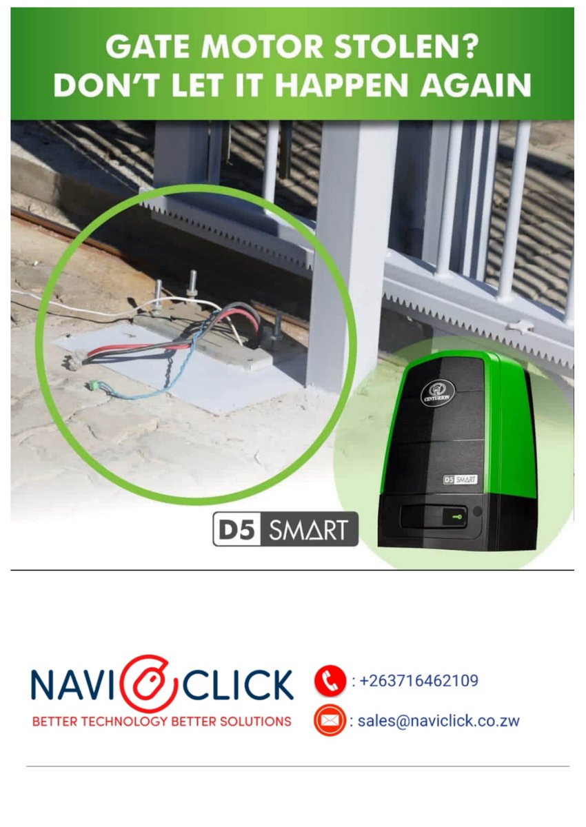 naviclickzw's tweet photo. OutSMART theieves with the D5 SMART:
. Patented anti theft cage
. Built in vibration sensor that can be linked to your alarm system
. Reinforced gearbox for better protection

#technology
#security
#D5Smart
#harare
#zimbabwe
#naviclickzw
#bettertechnolgybettersolutions https://t.co/OxHYhK1FT1