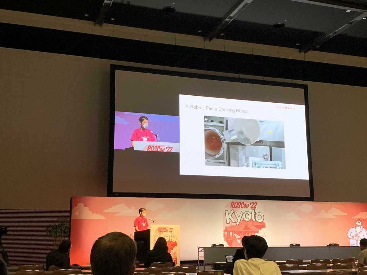 youtalk's tweet image. TechMagicの @longjie0723 さんによる調理ロボットの発表。P-Roboは今年の世界ROSロボット大賞だと思う。偉大なプロダクト。ロボットも料理も美しい。 #ROSCon2022