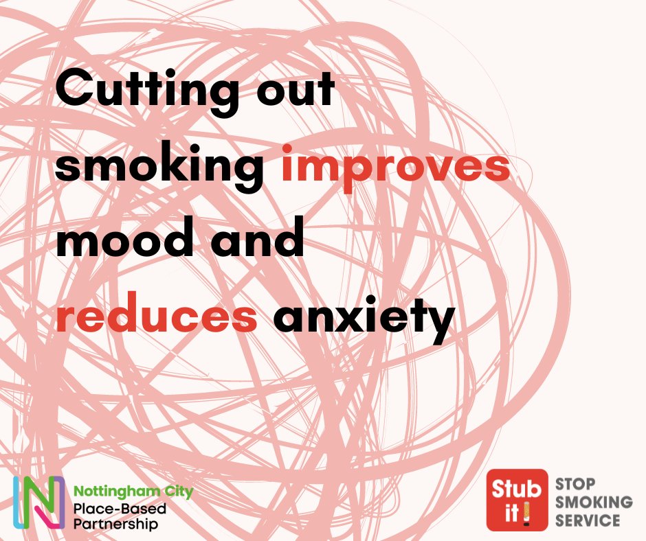NCGPANottm's tweet photo. By cutting out smoking, you can substantially improve your mental health by reducing anxiety and improve your mood. 
 
Support is available to help Nottm city residents to #stopsmoking. Visit https://t.co/f4KHNFe33C for more information. 
 
#Stoptober #Stubit22 #NottmCityPBP https://t.co/K8upXhOlaR