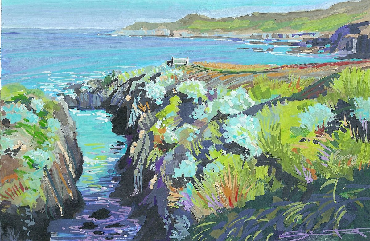 PPSteve's tweet photo. “Clear Blue Monday” #landscapepainting #gouache #coastuk #stevepp #woolacombe #devonartist https://t.co/x5pijUp6Wc