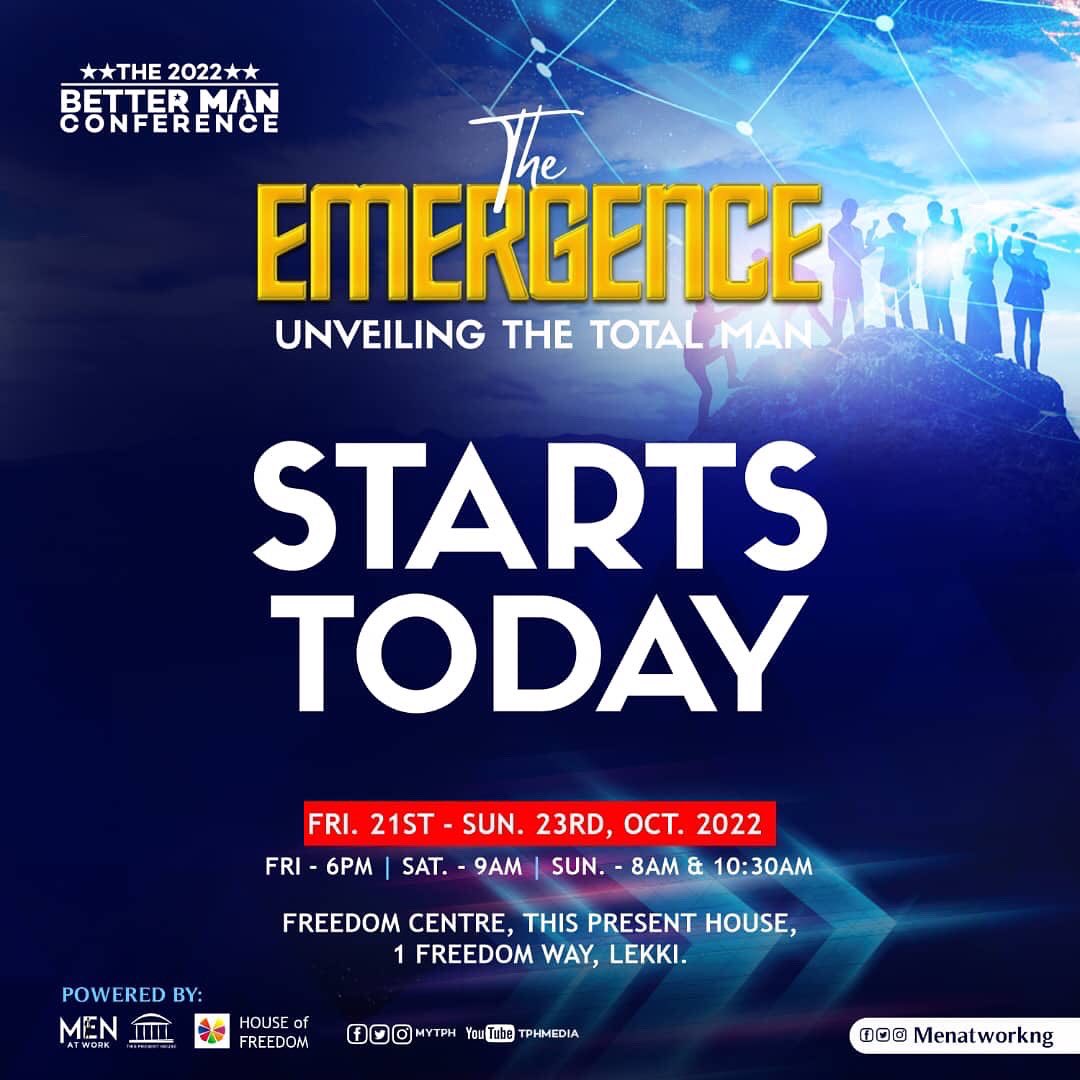 menatworkng's tweet photo. It’s D-day! 💃🏾

Join us by 6pm today, the EMERGENCE has begun! 🚀

Join us by 6PM today at Freedom Center, 1 Freedom way, Lekki Phase one. 

Swipe right for FREE transport details 💫

#thispresenthouse #bettermanconference2022 #theemergence2022 https://t.co/iUe9oeXsI9