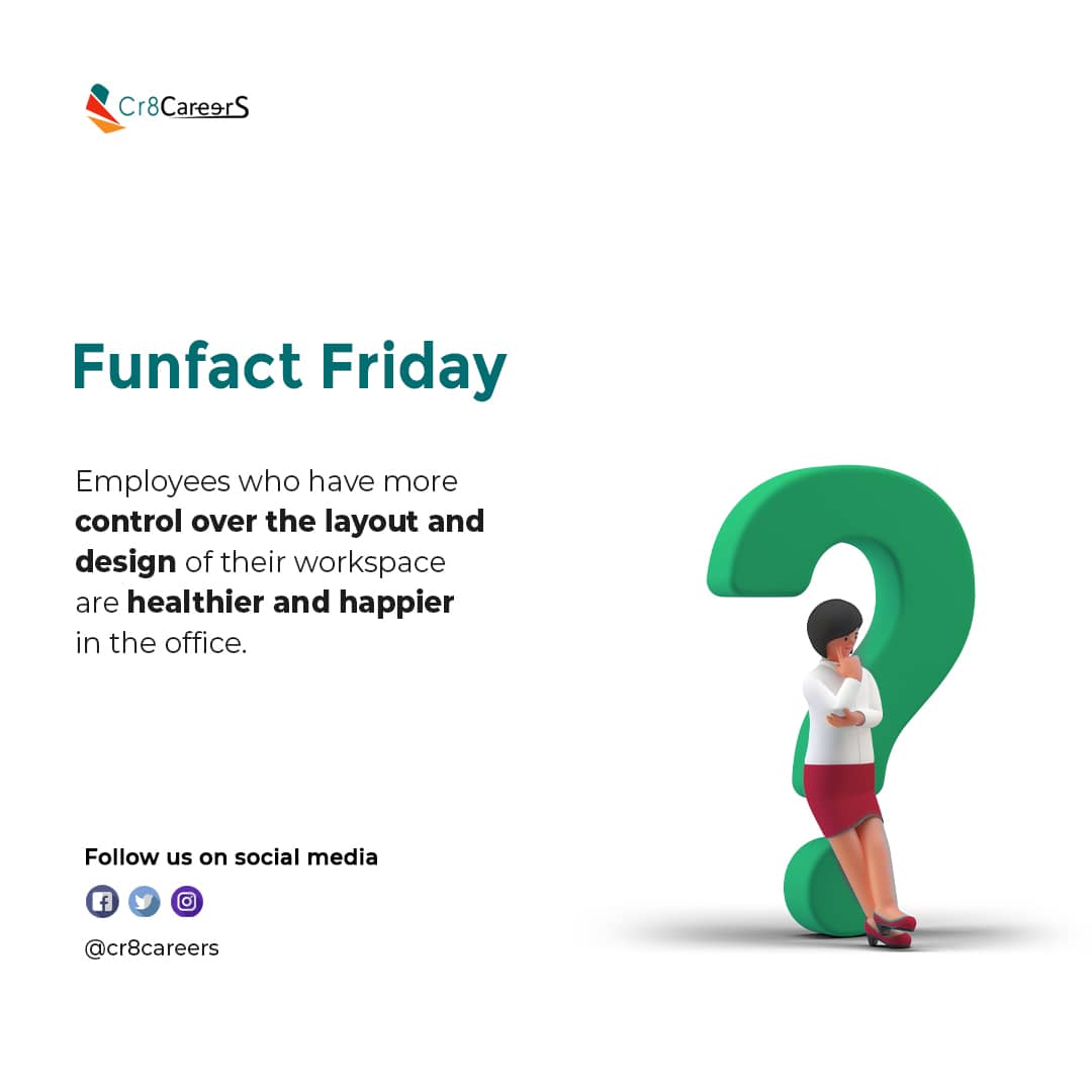 cr8careers's tweet photo. A well-planned workspace can make it easier for people to complete tasks more quickly and effectively. #FunFactFriday > #Cr8Careers
#workspaces #employees #employee #employeesproductivity #facts #fact #workers #workenergy #employeeproductivity #workproductivity #consultingagency https://t.co/JoYwPuFeuo