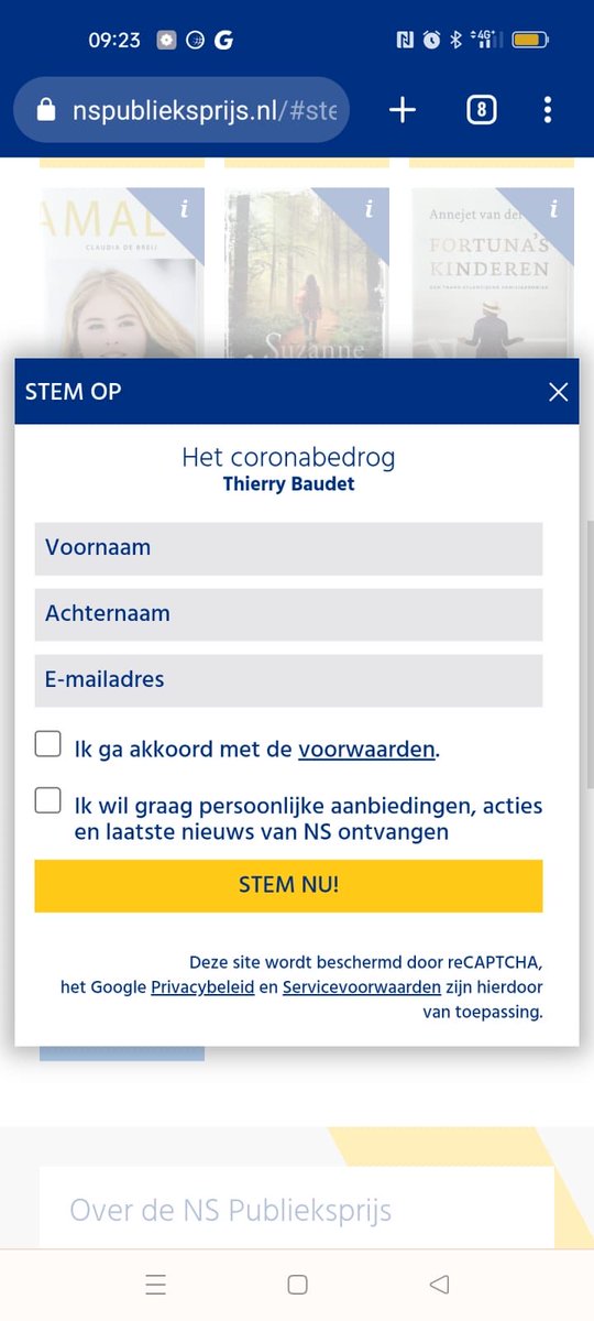 Stem even op de NS publieksprijs, ‘Het coronabedrog’. Titel moet je zelf invoeren👇