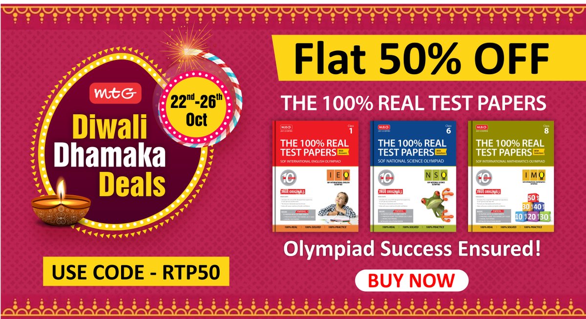 MTGBooks's tweet image. Tomorrow&apos;s battles are won with today&apos;s Prep. And today&apos;s prep has been made easy with flat 50% OFF on #Olympiadbooks. Wishing you a #happyDiwali.
Link- bit.ly/3EXzfaH
#diwalisale #diwalishopping #diwalioffer #diwalitime #indianfestival #diwalispecial #onlineshopping