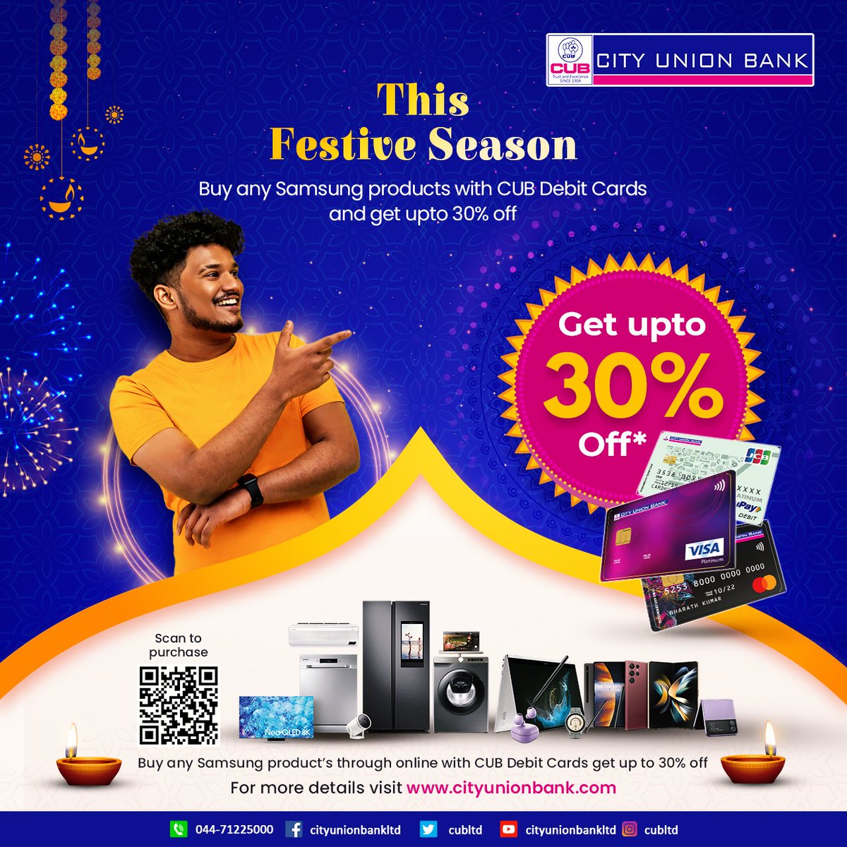 cubltd's tweet photo. Buy any Samsung products through online with CUB Debit Cards and Get upto 30% off. Visit https://t.co/ltM5fWbq1O  

#cubltd #cuboffers #cityunionbank https://t.co/Uz4yi2LhEz