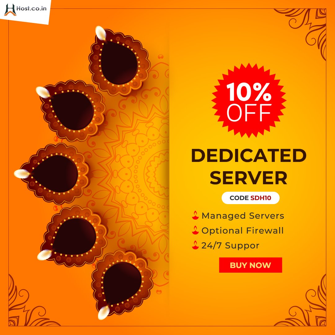 HostIndia's tweet image. Host.co.in is bringing to you a sweet gift this #Diwali; Get FLAT 10% OFF on all #Dedicated_Server Plans that come with Managed Servers, Optional Firewall, and 24/7 Support. Use code- SDH10 to grab this limited deal now: bit.ly/3nAGSsz

#webhosting #offer