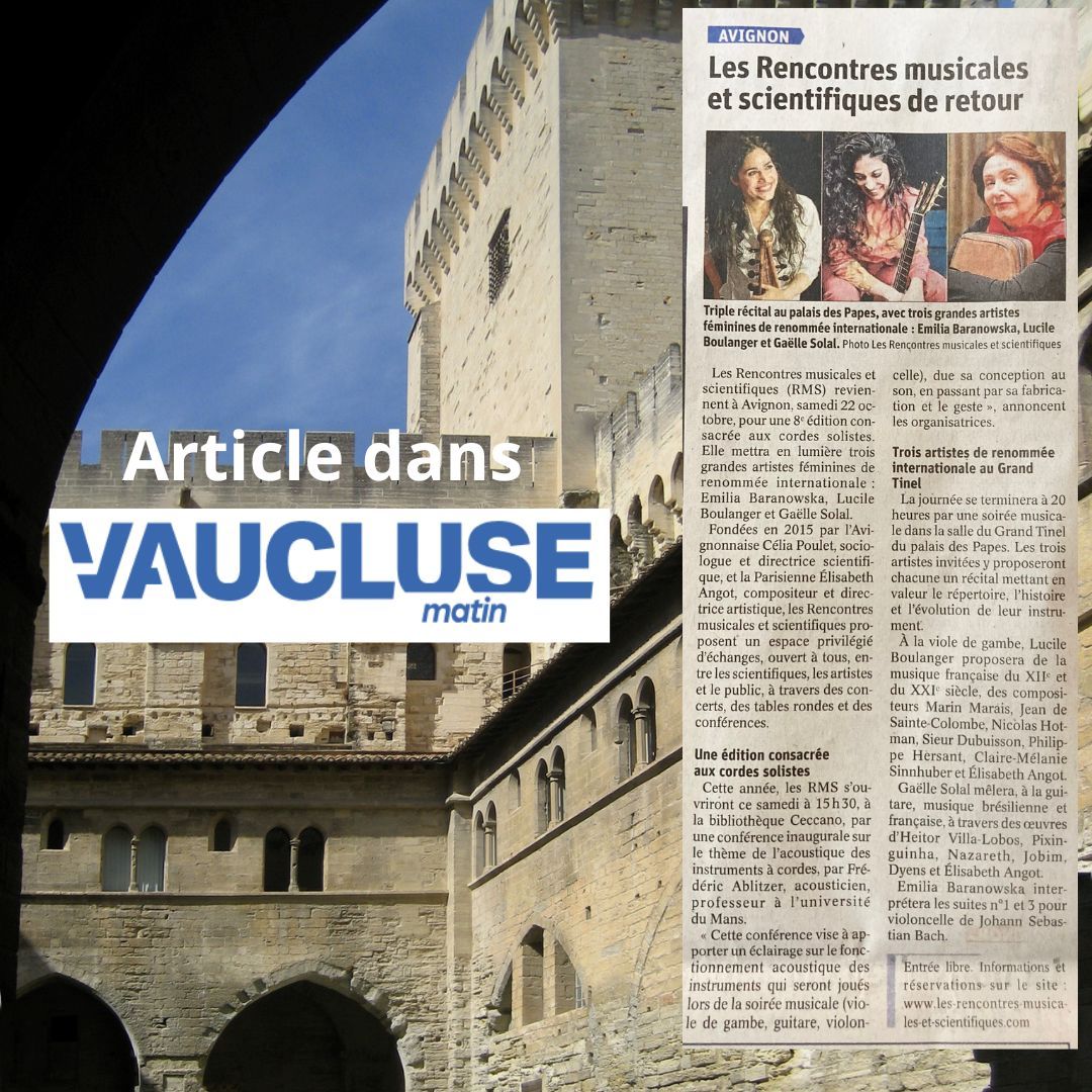 RMSAvignon's tweet image. Merci @LeDLVaucluse et Marie-Félicia Alibert pour ce bel article sur les 8èmes Rencontres Musicales et Scientifiques dans l&apos;édition du jour ! 
Il reste des places pour les Rencontres Musicales et Scientifiques 
👉 …ontres-musicales-et-scientifiques.com
