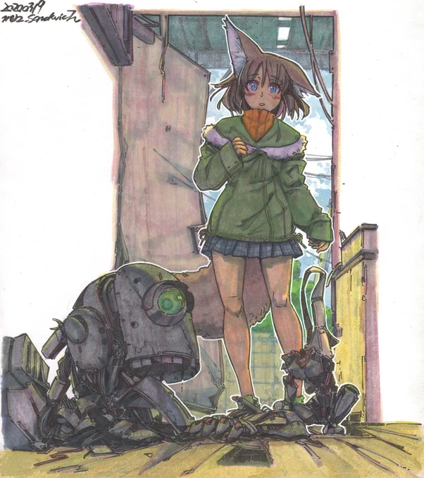 少し暗いシリーズ(1/3)結末もキャラもはっきり決まっていませんが、結構長く続いています。少し異色のシリーズ。#水彩 #色紙 #狐娘 