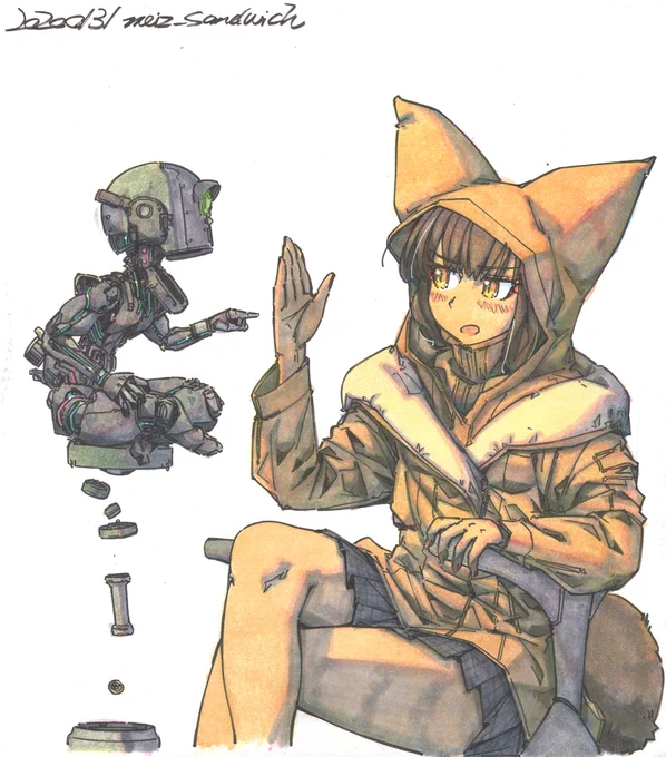 少し暗いシリーズ(1/3)結末もキャラもはっきり決まっていませんが、結構長く続いています。少し異色のシリーズ。#水彩 #色紙 #狐娘 