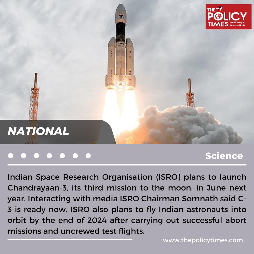 thepolicytimes's tweet photo. Indian Space Research Organisation (ISRO) plans to launch Chandrayaan-3, its third mission to the moon, in June next year.
.
.
.
#isro #isroindia #space #Chandrayaan3 #MoonMission #sreedharapanickersomanath #FlyIndia #thirdmission #Moonspace #thepolicytimes @isro https://t.co/TZnXCuiS6r