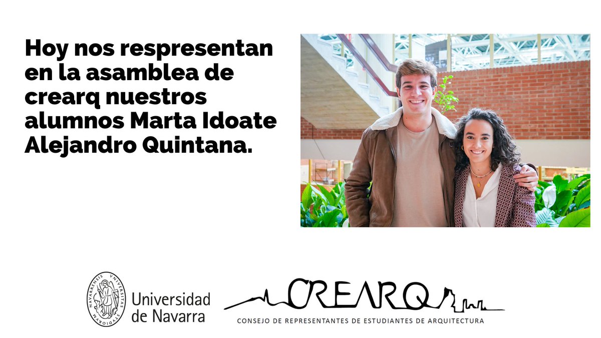 Hoy nos representan en la asamblea de Crearq <a href="/CREARQ_es/">CREARQ</a> nuestros alumnos Marta Idoate y Alejandro Quintana.