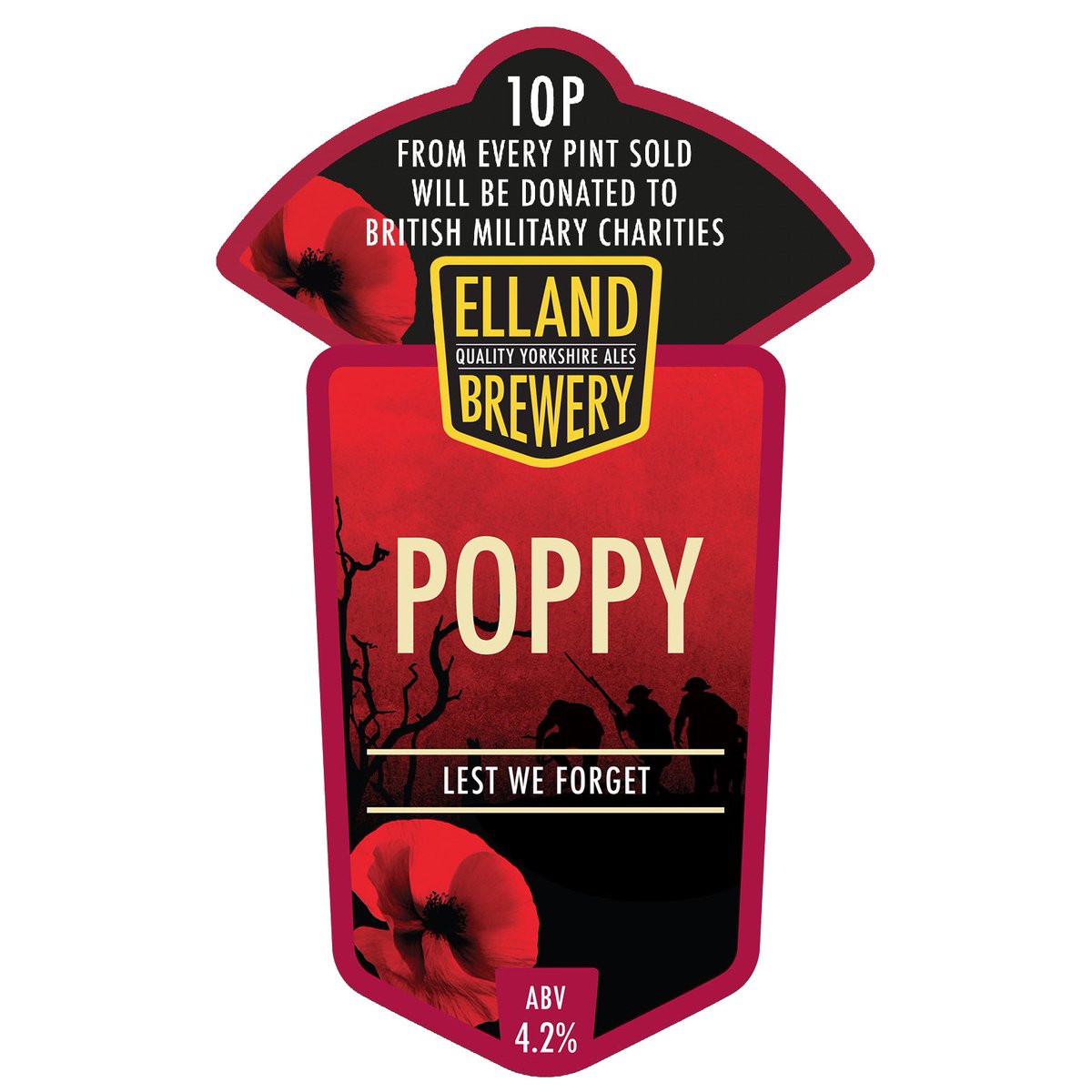 Our new charity brew: Poppy (4.2%) - A classic British pale, light citrus fruit on the nose, a touch of red malt and a satisfying dry finish. 10p of every pint sold will be donated to UK military charities. “At the going down of the sun and in the morning, we will remember them.”